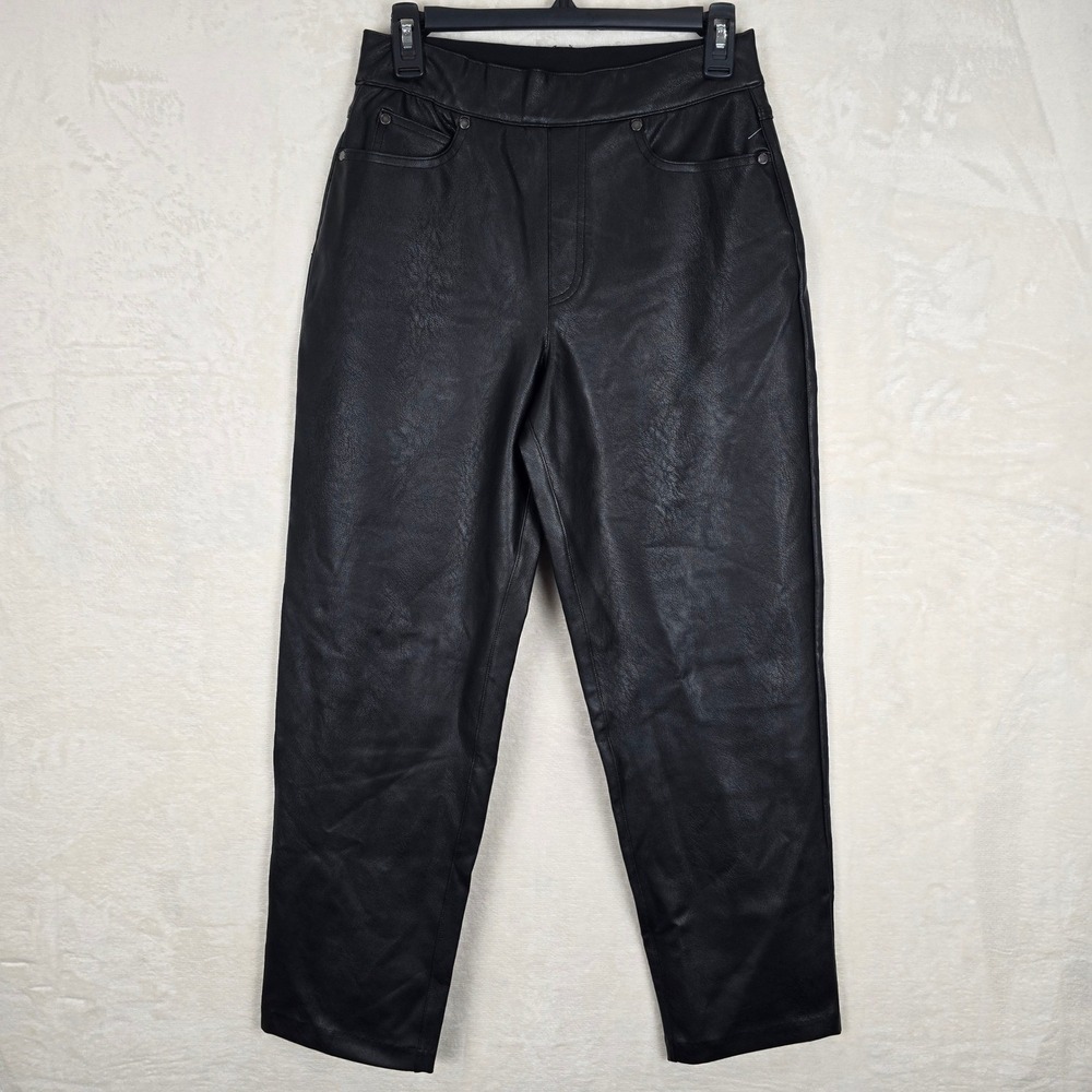 SPANX Faux Leather Luxe Slim Straight Leg Ankle Pants Black 20528R Medium Nwot